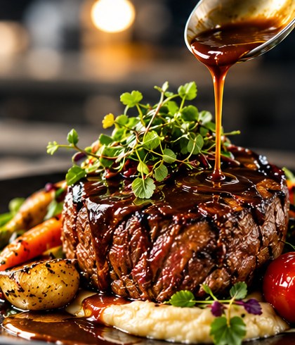 Glazed steak main course